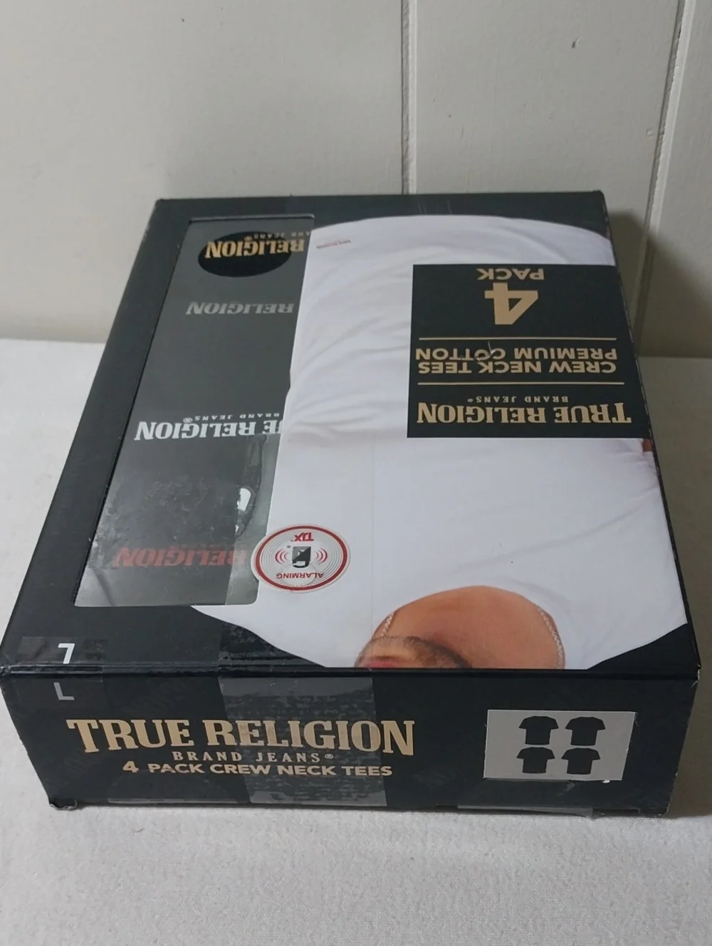 True Religion Men's Crew Tees Premium Cotton Black 4 Pack Large NEW
